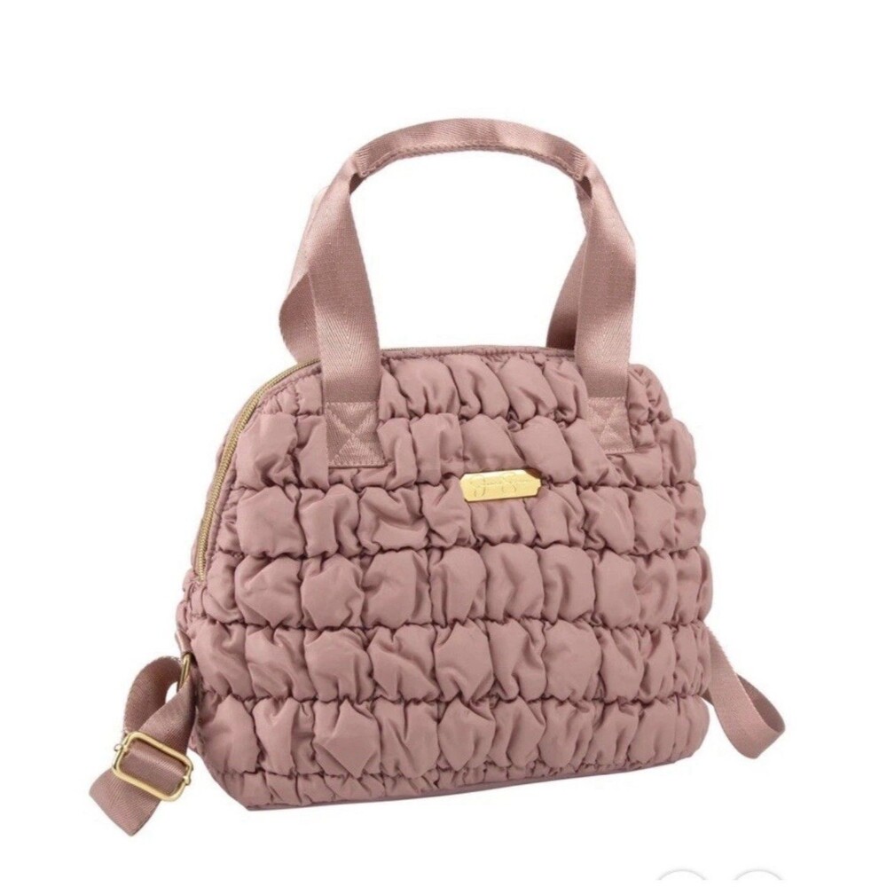 Jessica Simpson Rose Pink Quilted Insulated Lunch Bag PEVA Lining Zipper